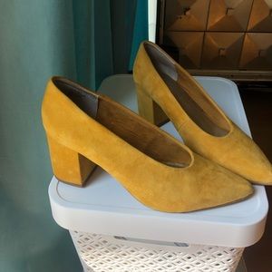 Yellow suede heels